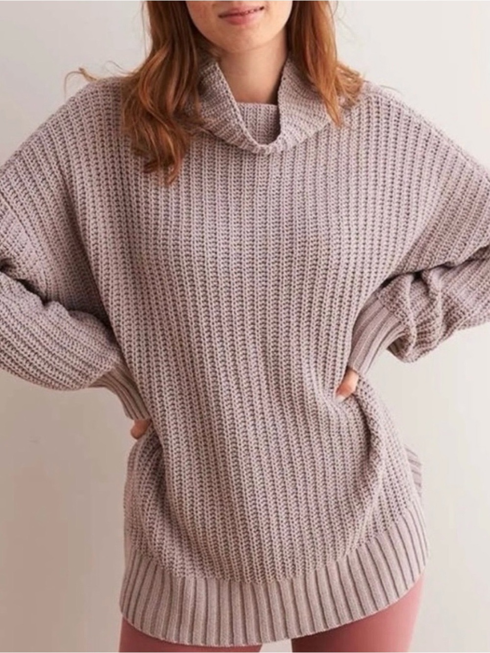 Aerie Cozy Ribbed Turtleneck Sweater - Light Taupe